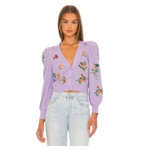 NWT $495 Alice + Olivia | Morita Floral Cardigan (Lavender Multi) Medium